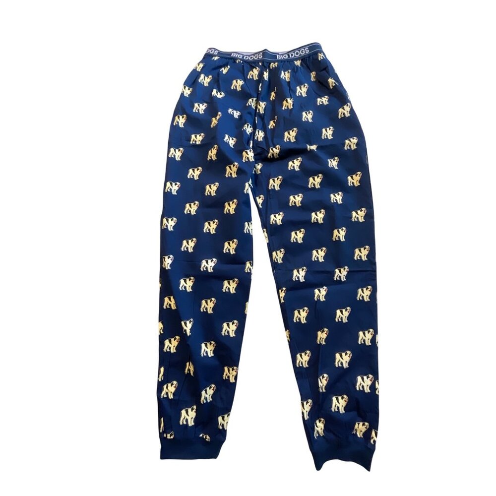 Big Dogs Mens Blue Pajama Pants W/ Dog Print Elastic Waist Cotton Medium